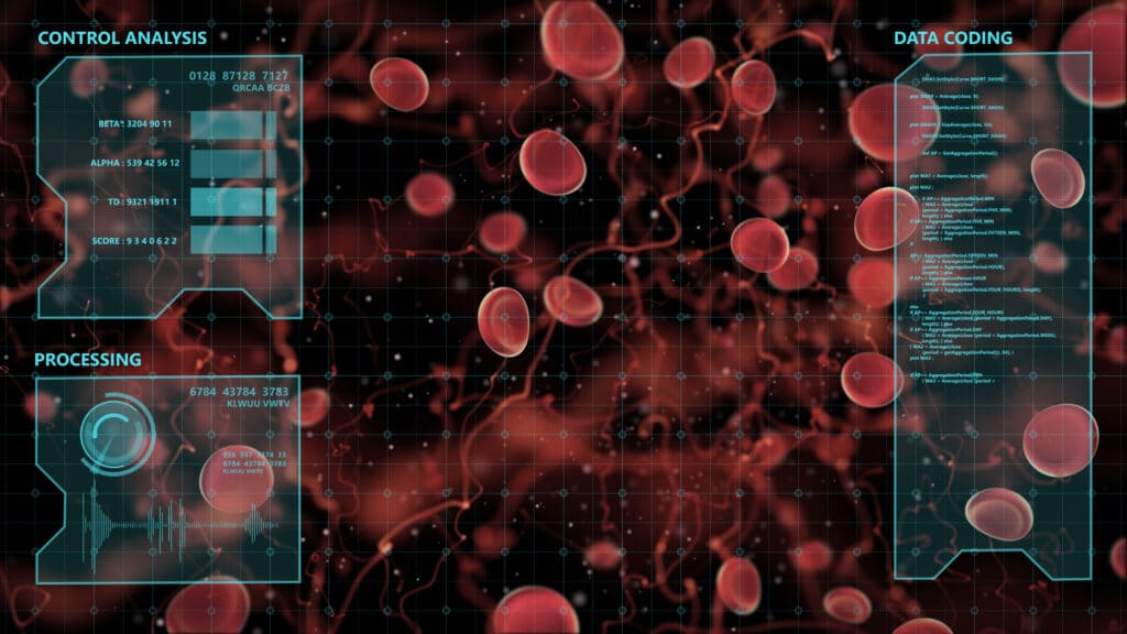 Oxygen Therapy Chambers (HBOT) image of blood cells with computer graphic overlays