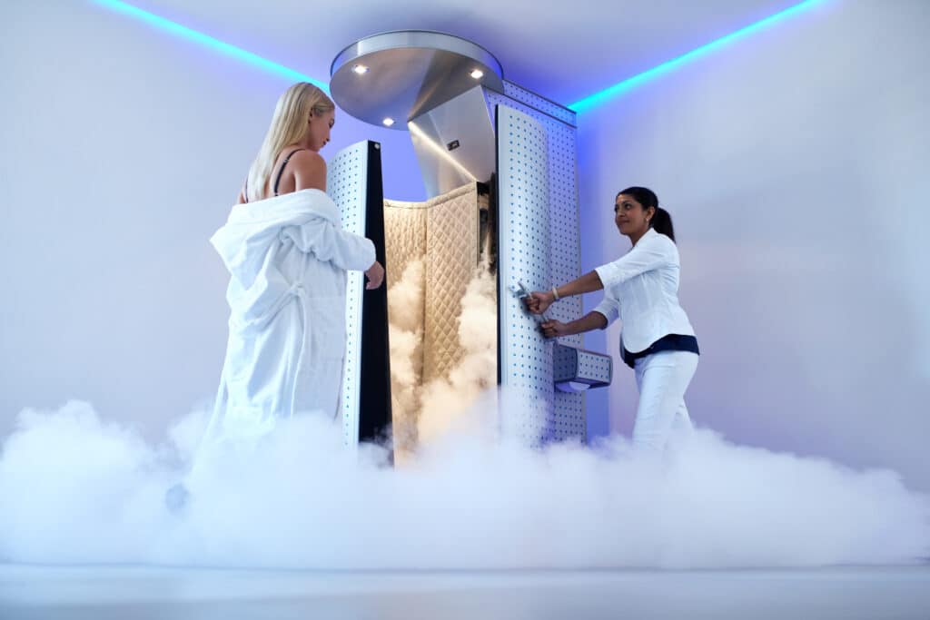 Woman entering freezing booth