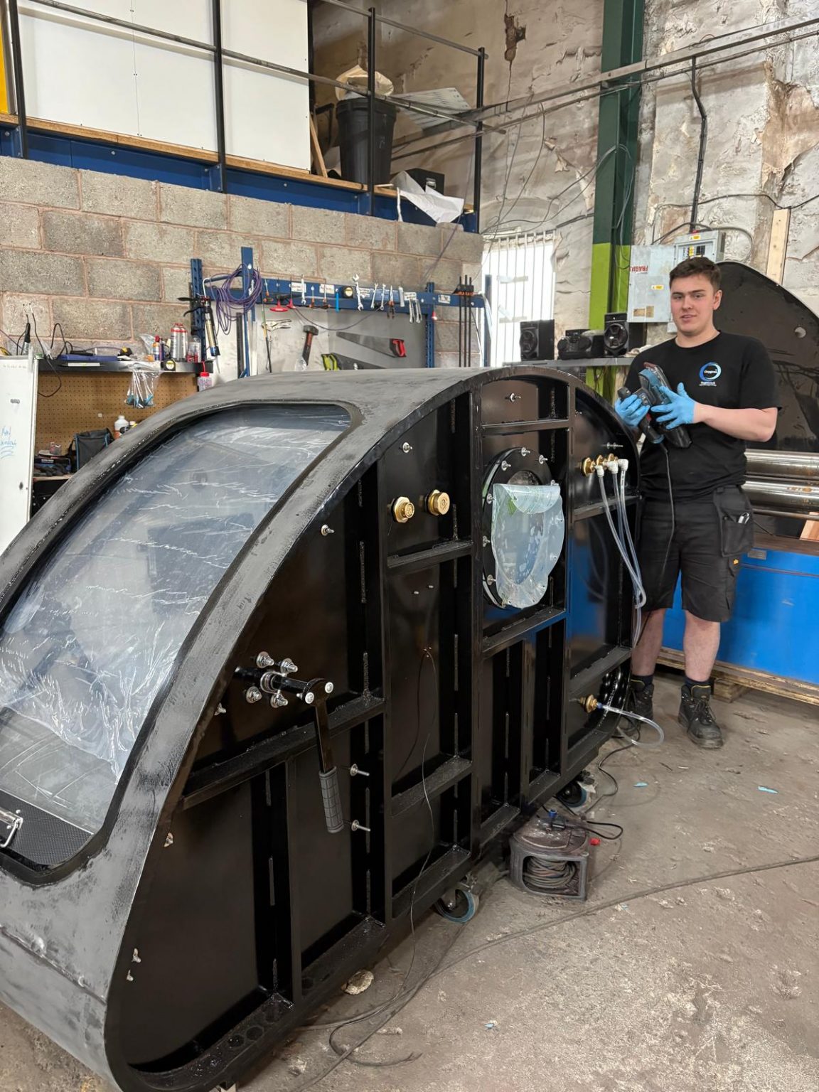 Winslet hard-shell hyperbaric chamber being manufactured at the Oxygens UK factory