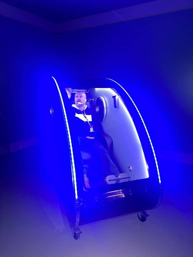 Inside hyperbaric chamber on set for Warner Brothers