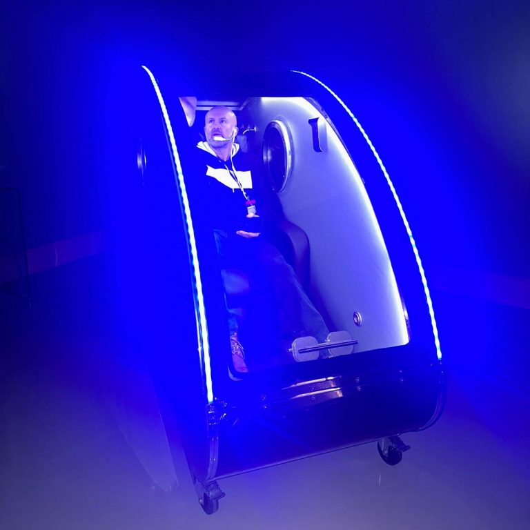 Inside hyperbaric chamber on set for Warner Brothers