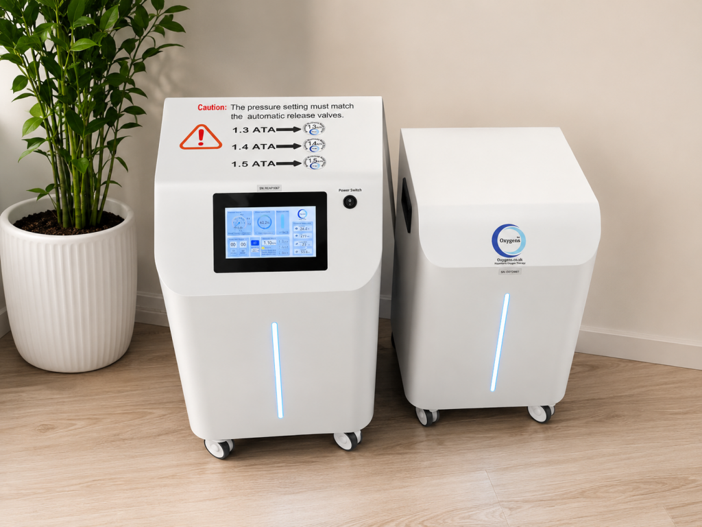 hyperbaric chamber concentrator and compressor with digital screen.