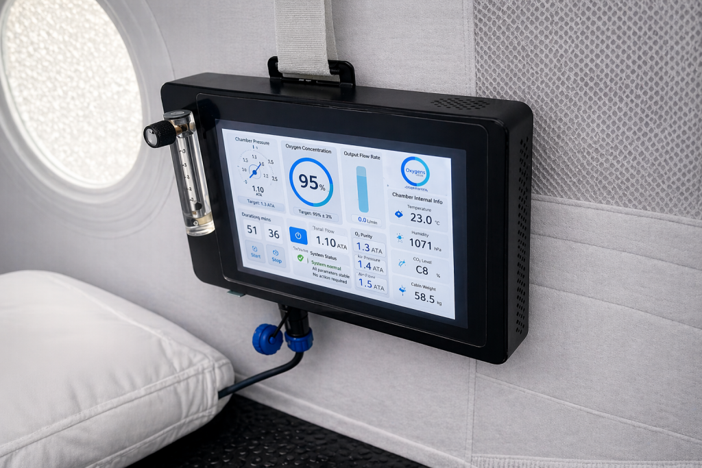 view inside hyperbaric chamber with touch screen controls