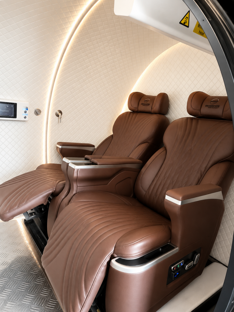 Inside the Oxygens two-person hard-shell hyperbaric chamber in Birmingham